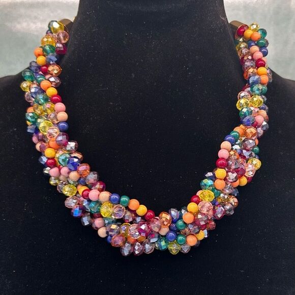 Beaded Collar Necklace Women's 17" Multicolor 5-Strand Multi-faceted Twist Beads - Picture 1 of 9